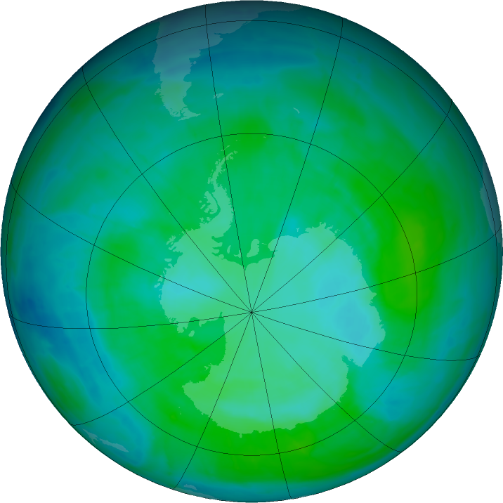 Antarctic ozone map for 28 December 2015
